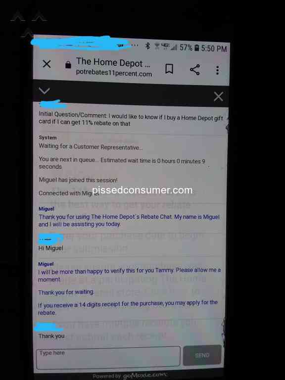 Home Depot 11 Rebate Center Sep 16 2019 Pissed Consumer