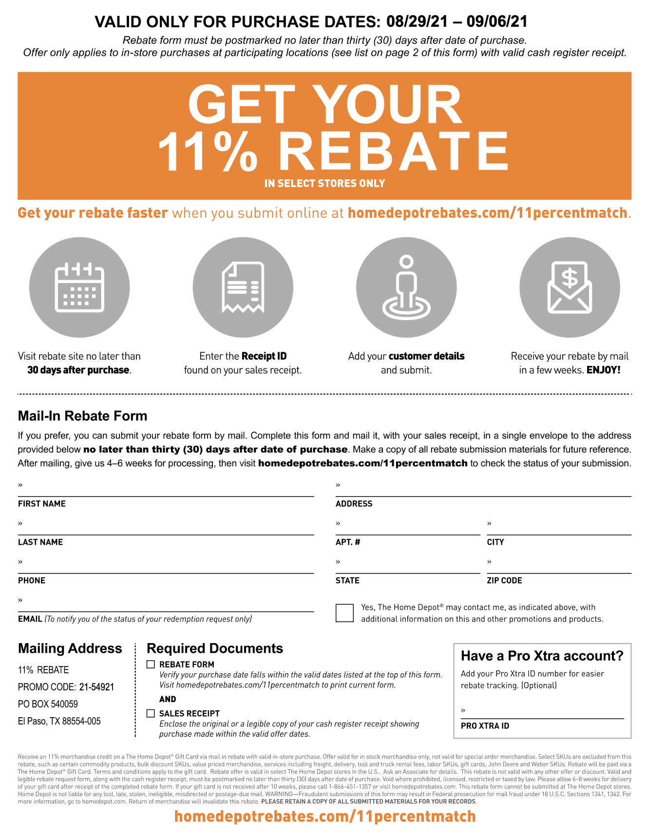 Home Depot Rebate Form Printable Rebate Form