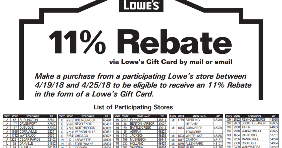 Lowe s Home Improvement Shoppers Get A Free 11 Rebate Back On Your 