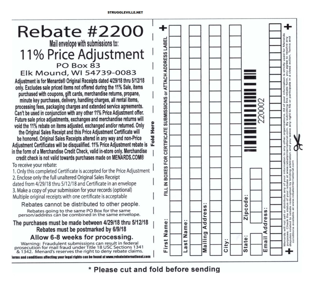 Menards 11 Price Adjustment Rebate 2200 Purchases 4 29 18 5 12 18 