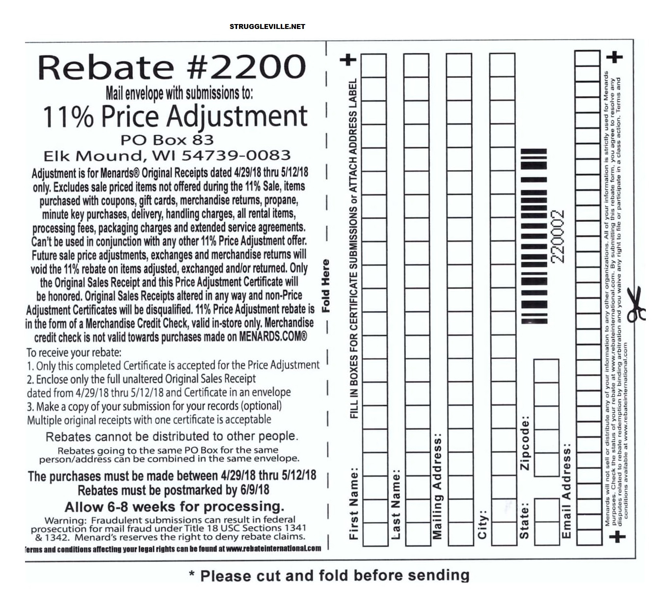 Menards 11 Price Adjustment Rebate 2200 Purchases 4 29 18 5 12 18