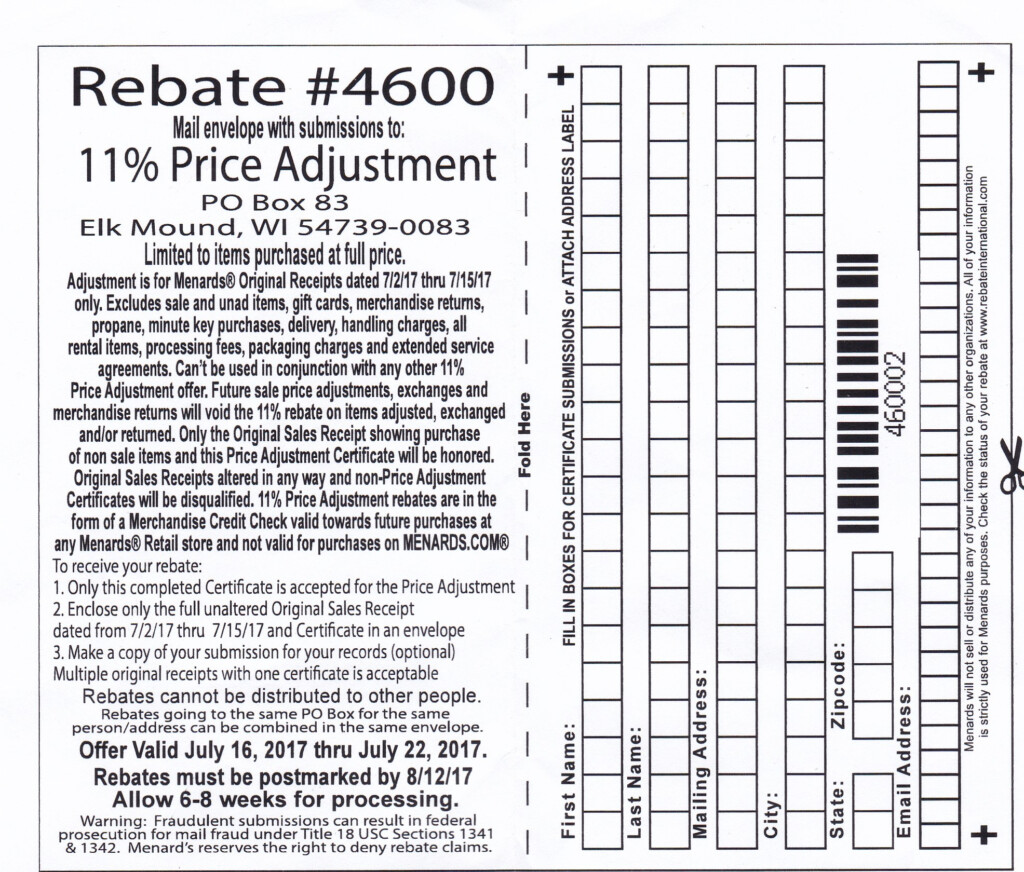 Menards 11 Price Adjustment Rebate