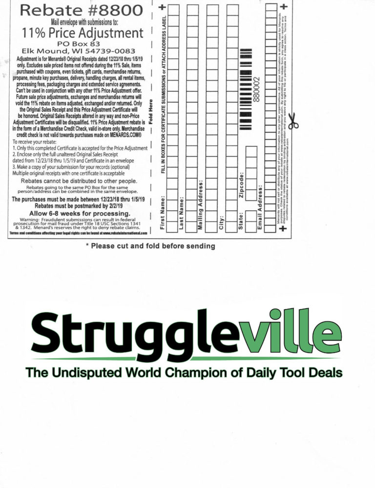 Menards 11 Price Adjustment Rebate 8800 Purchases 12 Printable 