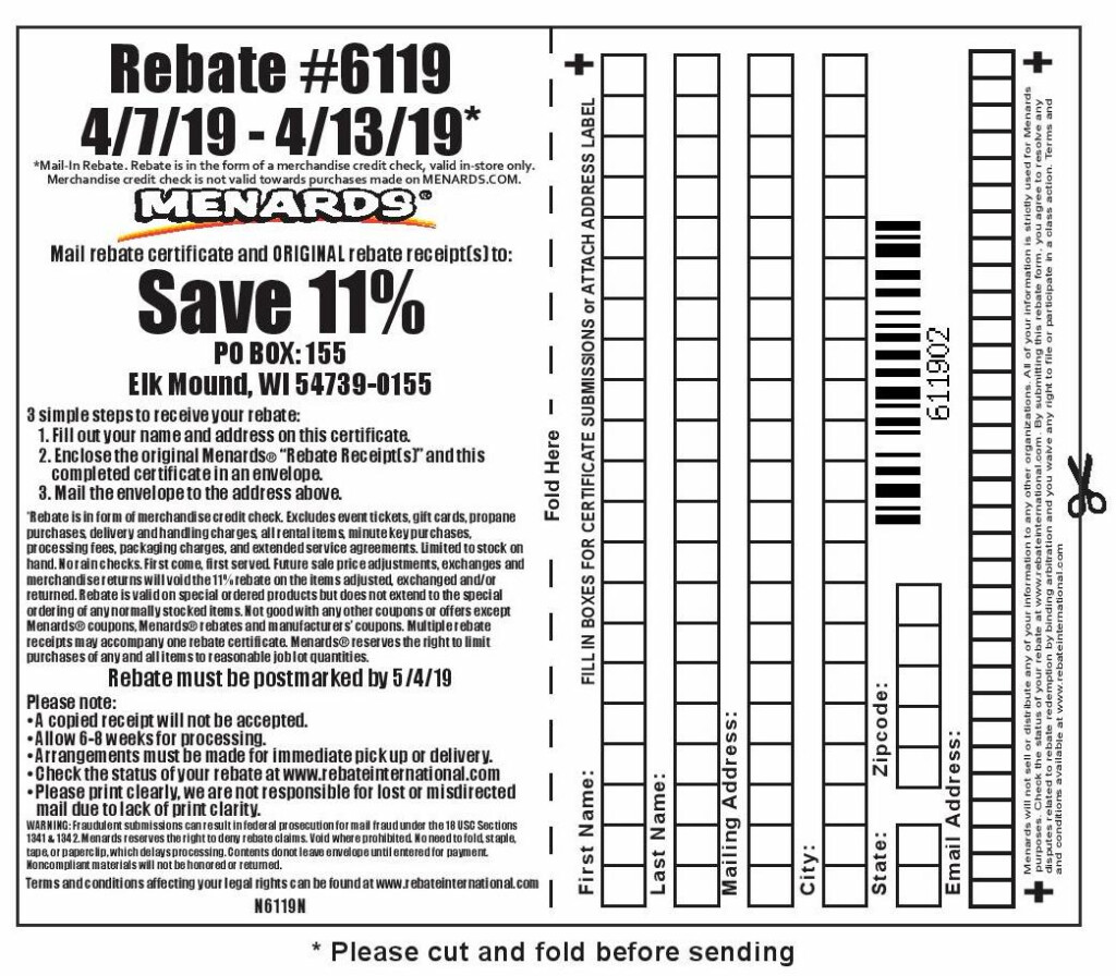 Menards 11 Rebate 6119 Purchases 4 7 19 4 13 19 Struggleville