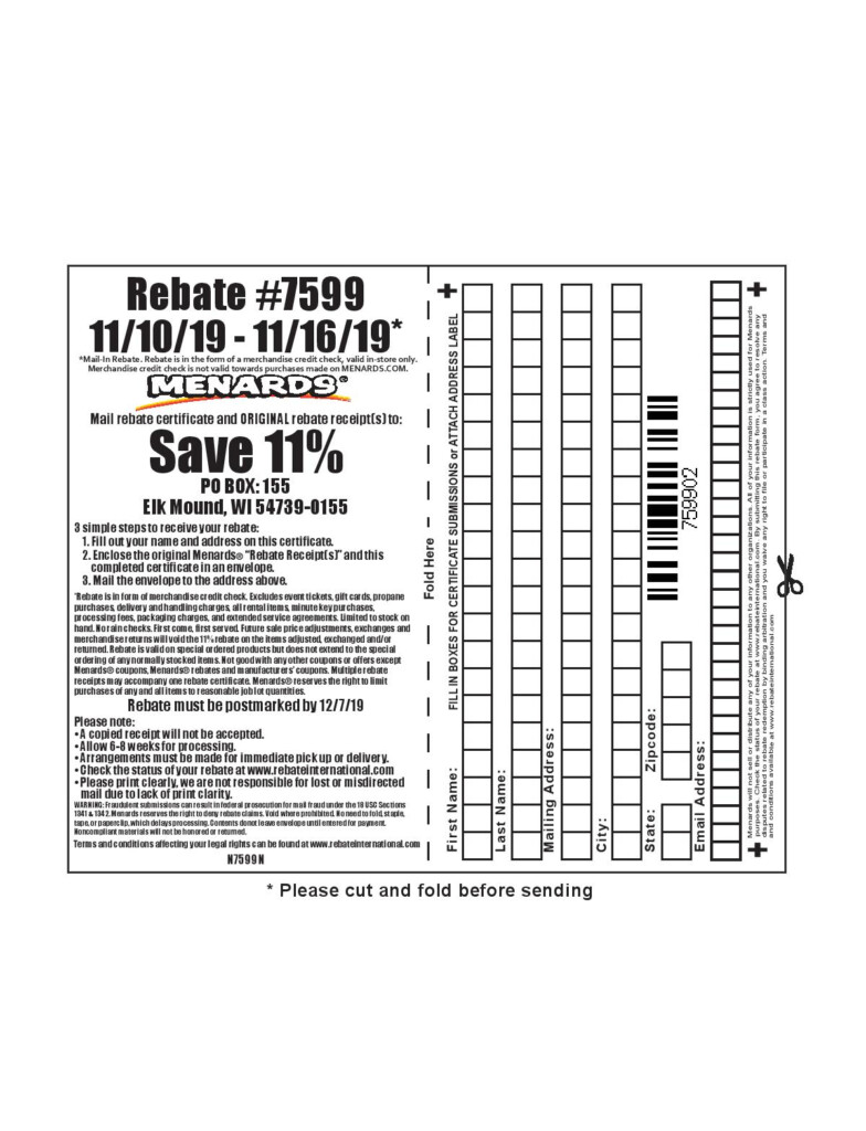 Menards 11 Rebate Form 7599 RebateMenards