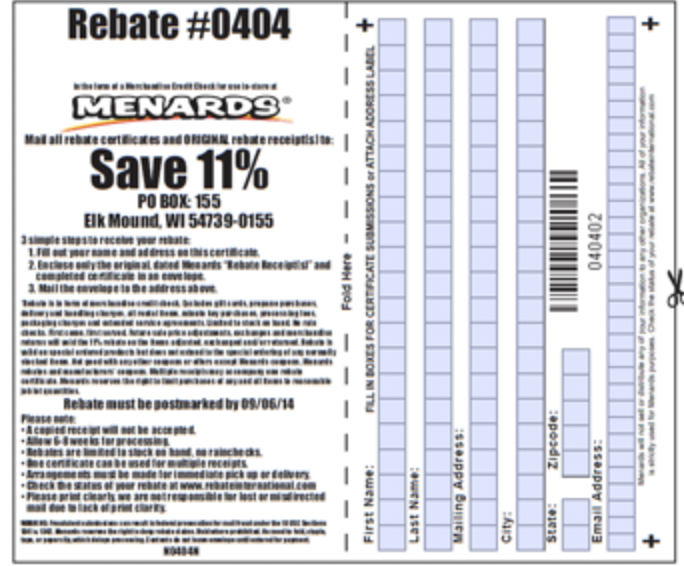 Menards 11 Rebate Form Printable Rebate Form