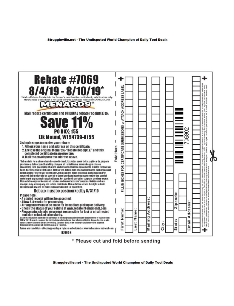 Menards 11 Rebate Mail In Form Printable Form 2022