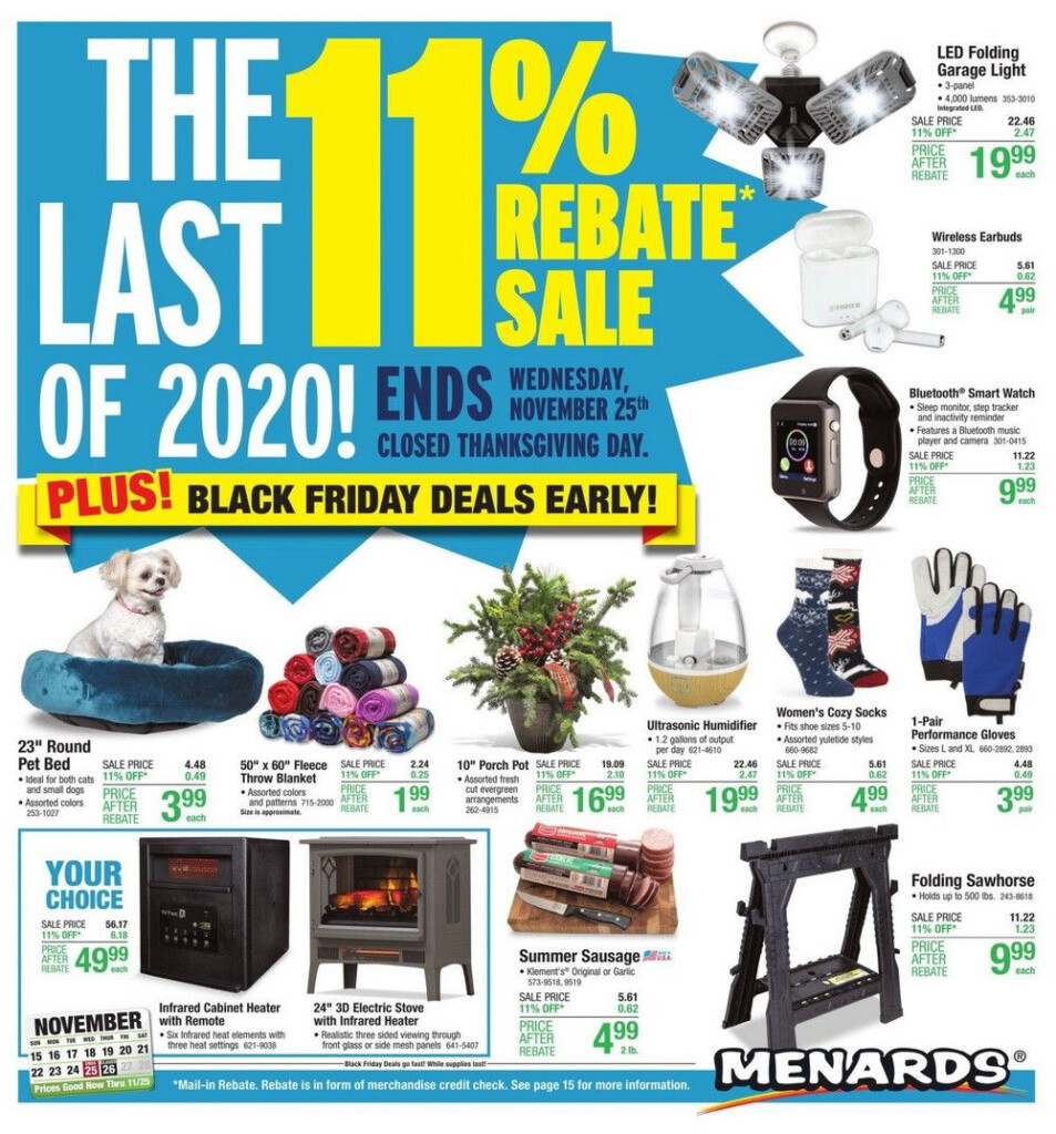 Menards 11 Rebate Sale Ad Nov 15 Nov 25 2020