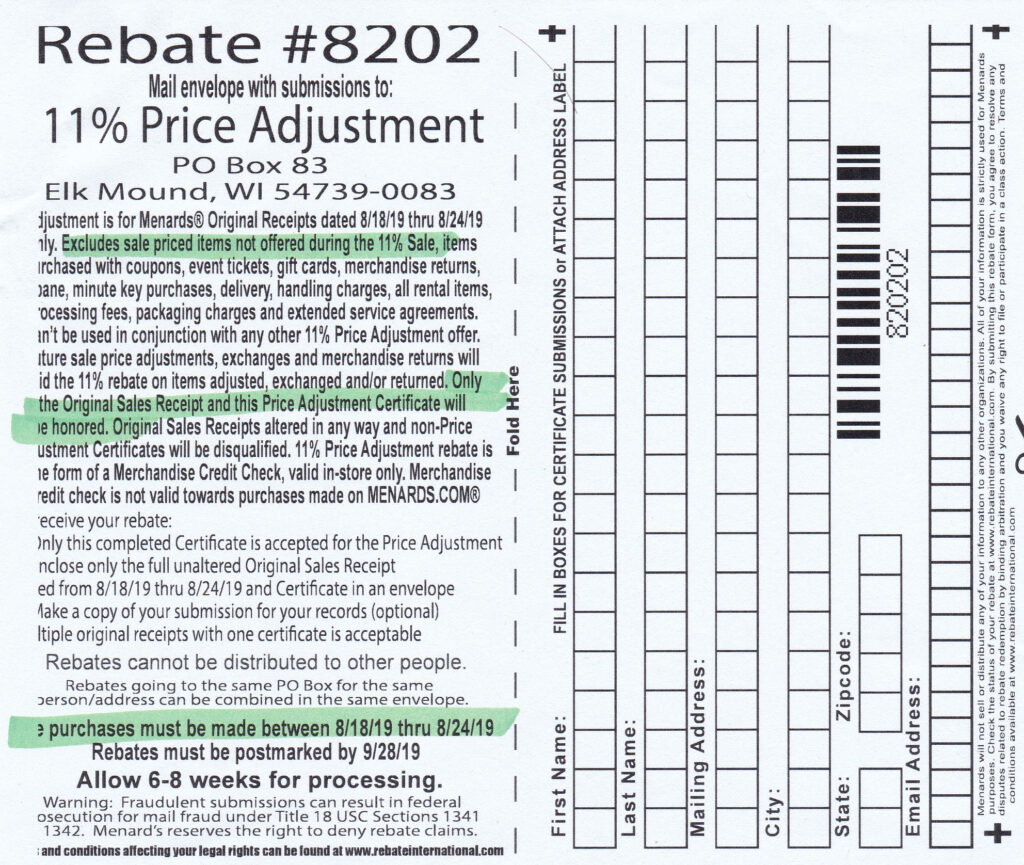 Menards Price Adjustment Rebate Form 2021 Printable Form 2022