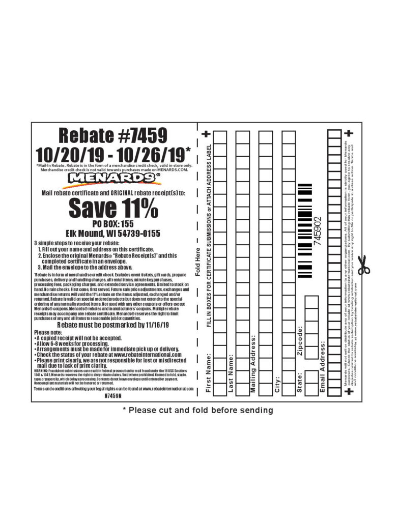 Menards Rebate Form For Purchses Before 11 Off MenardsRebate Form