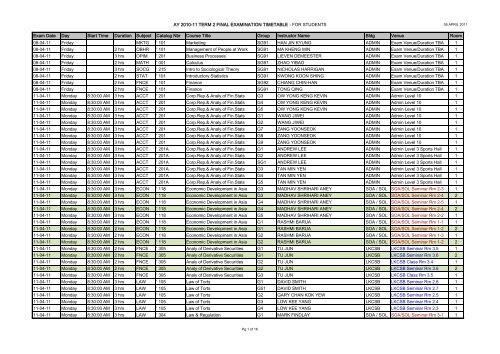 AY 2010 11 TERM 2 FINAL EXAMINATION TIMETABLE FOR