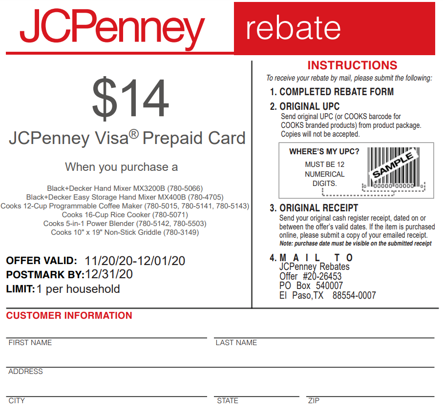 Jcpenney Black Friday Mail In Rebate Forms Printable Rebate Form