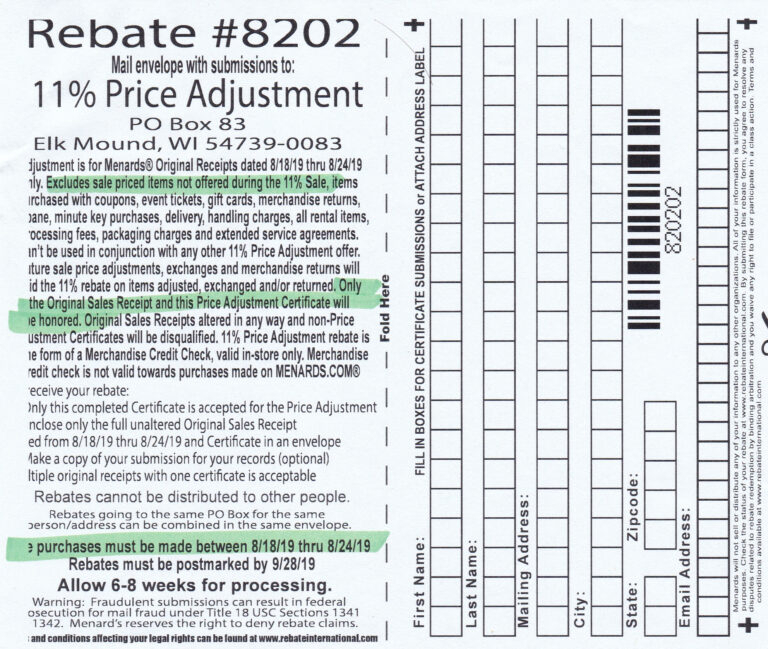 Menards 11 Percent Off Rebate Form MenardsRebate Form