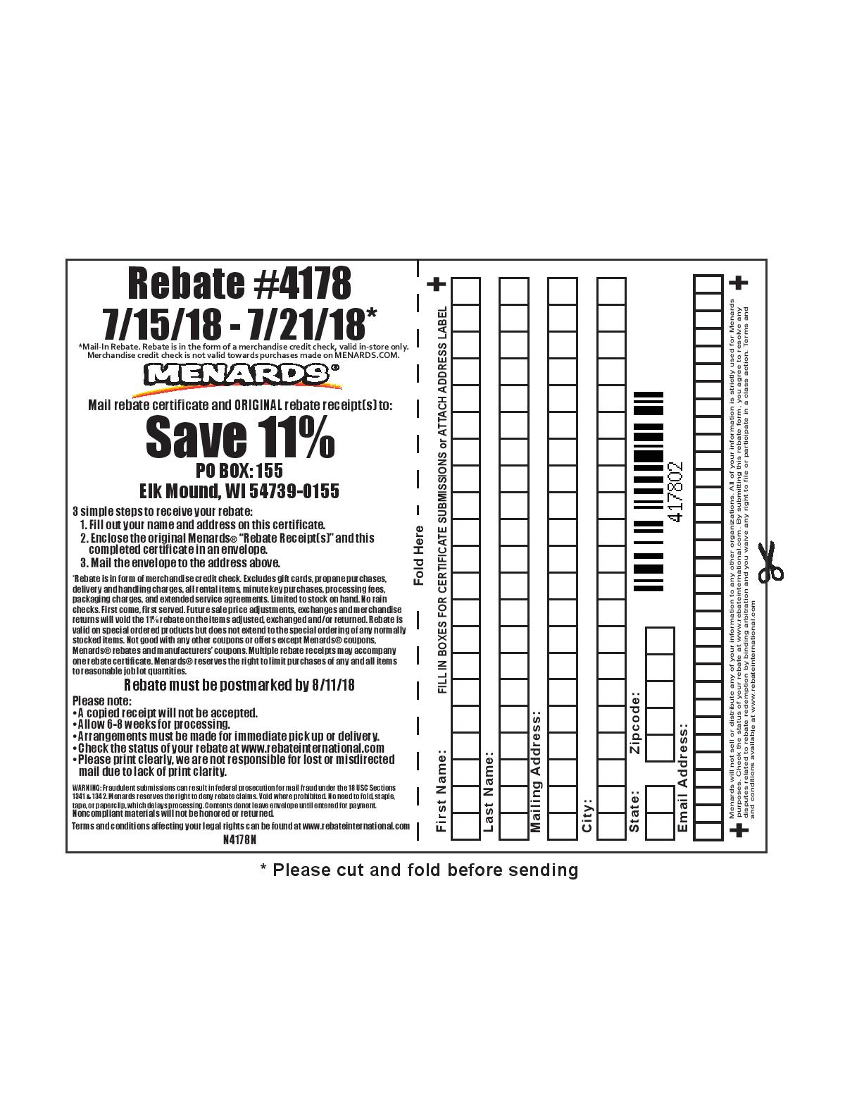 Menards 11 Rebate 4178 Purchases 7 15 18 7 21 18