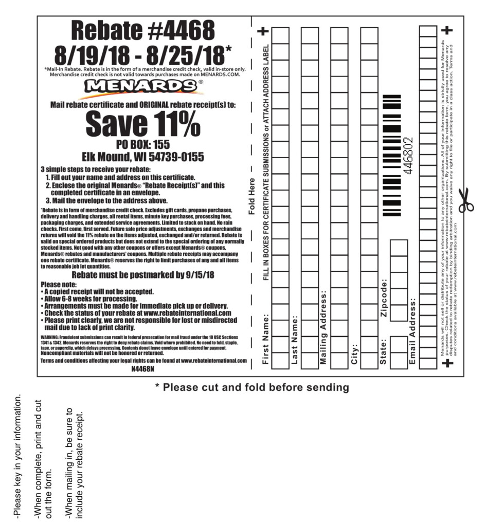 Menards 11 Rebate 4468 Purchases 8 19 18 8 25 18