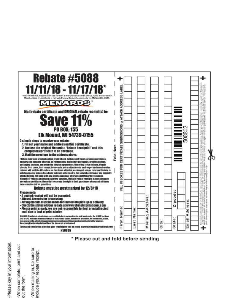 Menards 11 Rebate 5088 Purchases 11 11 18 11 17 18