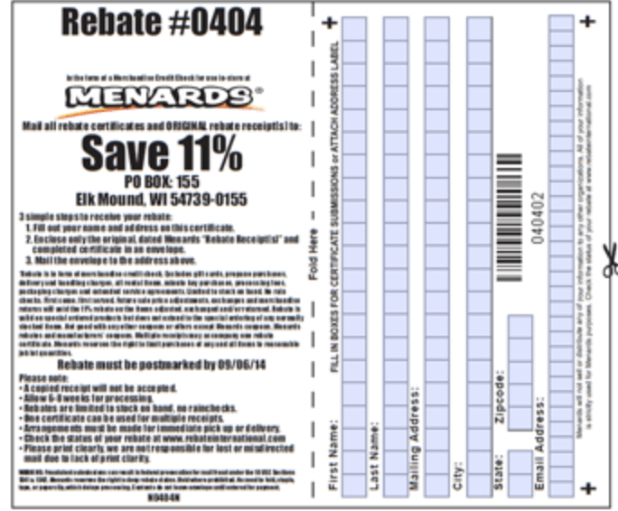 Menards 11 Rebate Form Printable Rebate Form 11Rebate