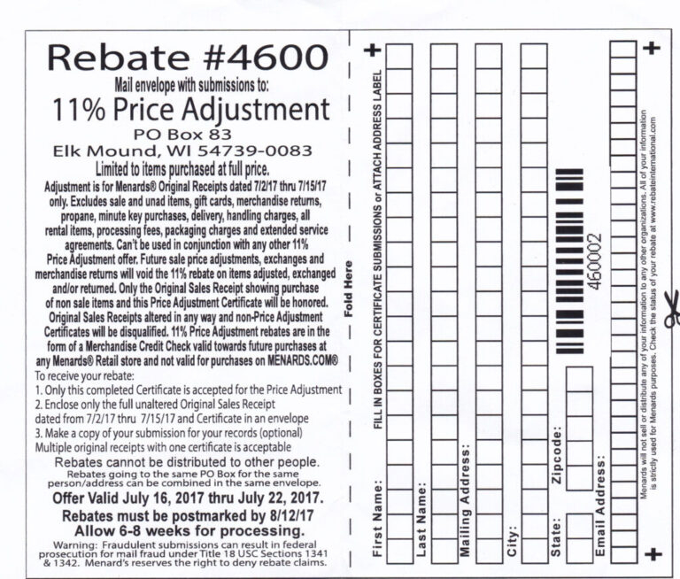 Menards 11 Rebate Price Adjustment Form 2023 MenardsRebate Form